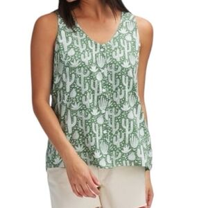 Kavu Size Small Green Cactus Print Tank Top With Buttons Down The Front High Low